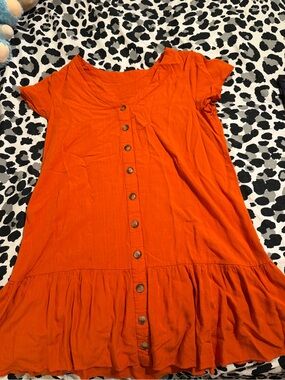 Amazon Orange Button-Front Ruffle Hem Women’s Dress
